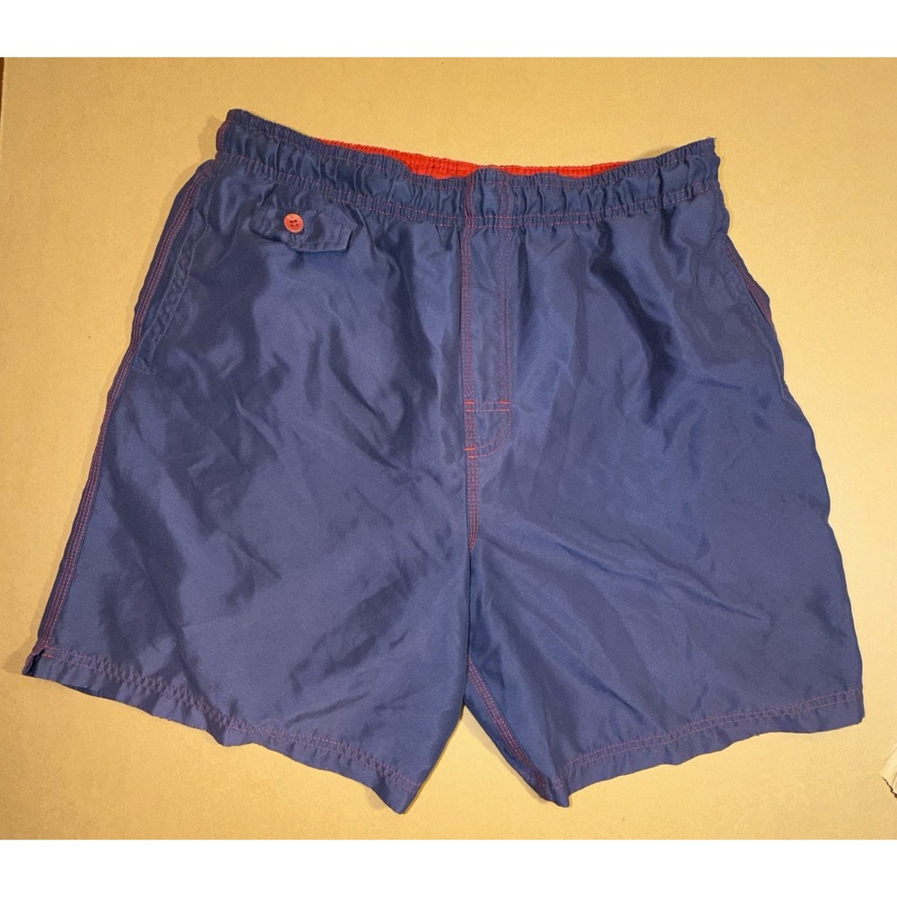 NAT NAST Men's Swim Trunks Navy Blue Red Contrast Stitching Mesh Lined Size M